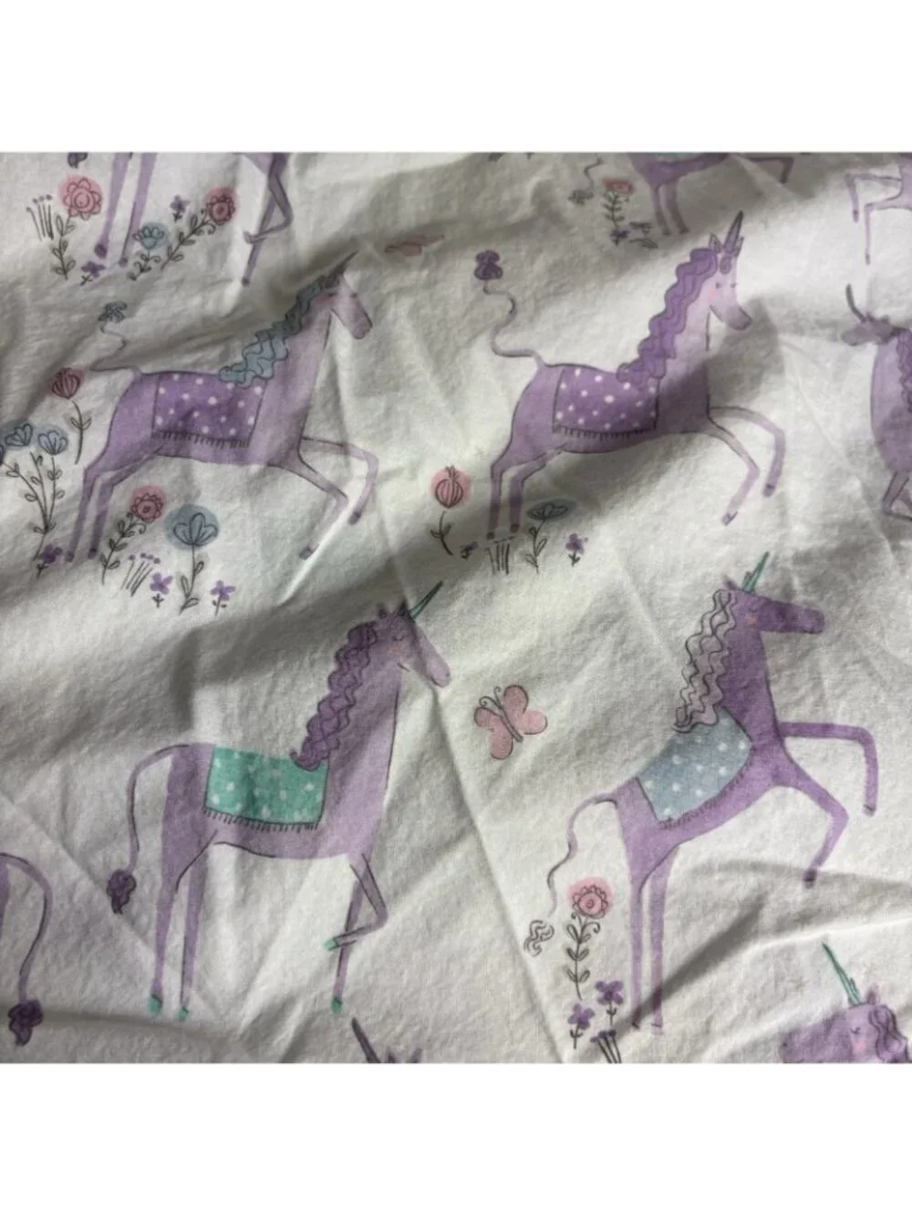 POTTERY BARN KIDS Twin Size Purple Unicorn Print Fitted Sheet
